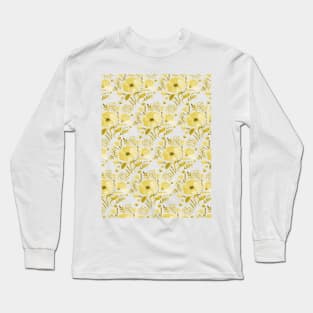 Watercolor poppies bouquet pattern - yellow Long Sleeve T-Shirt